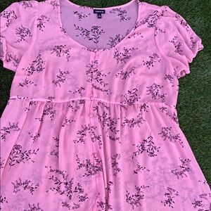 Women's Torrid Pink and Black Smocked Flutter Sleeve Floral Blouse- Plus Size 1